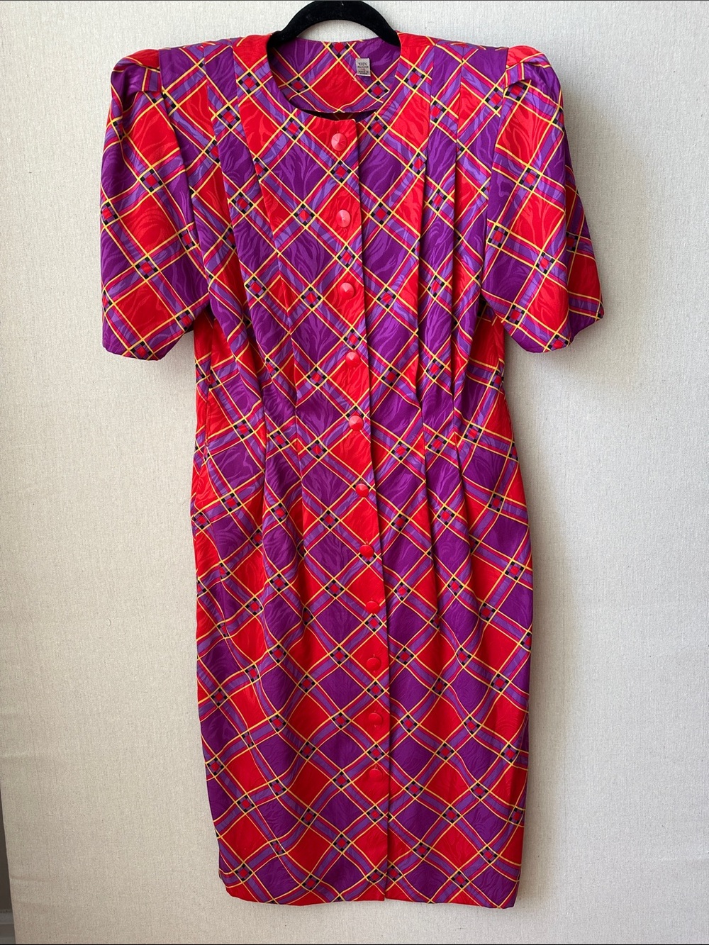 Vintage-Inspired Purple & Red Plaid Women's Dress
